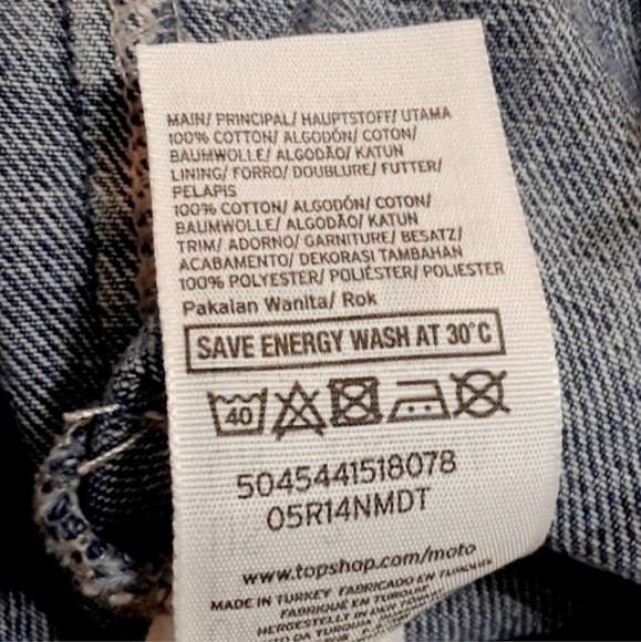 Topshop Moto Blue Jean Denim Mini Skirt 100% Cotton Women's Size 6 Casual EUC - Picture 5 of 6